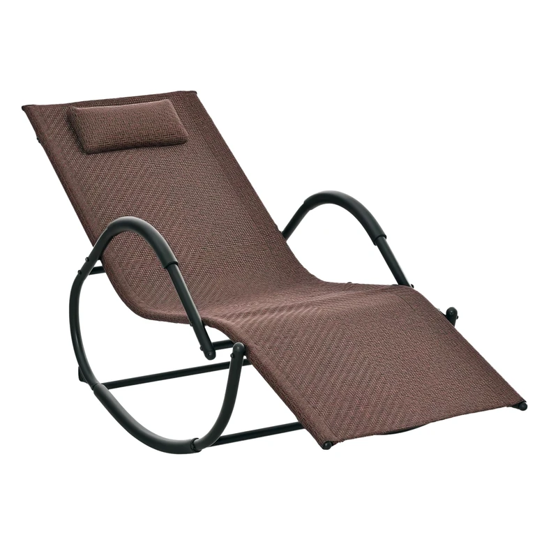Outsunny Zero Gravity Rocking Lounge Chair Rattan Effect Patio Rocking Chair w/Removable Pillow Recliner Seat Breathable Texteline - Brown