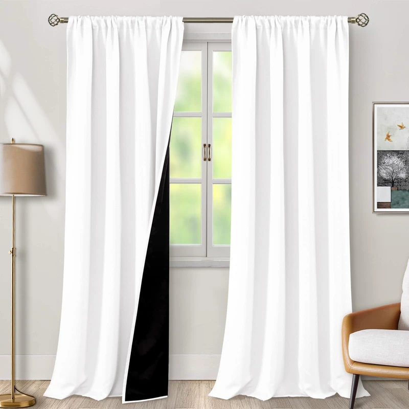 BGment White Blackout Curtains, 108 Inch Length, 2 Panels, Extra Long, Thermal Insulated, Soundproof, Heavy, Soft, Room Darkening, Each Panel 52 Wide, Fits Most Curtain Rods