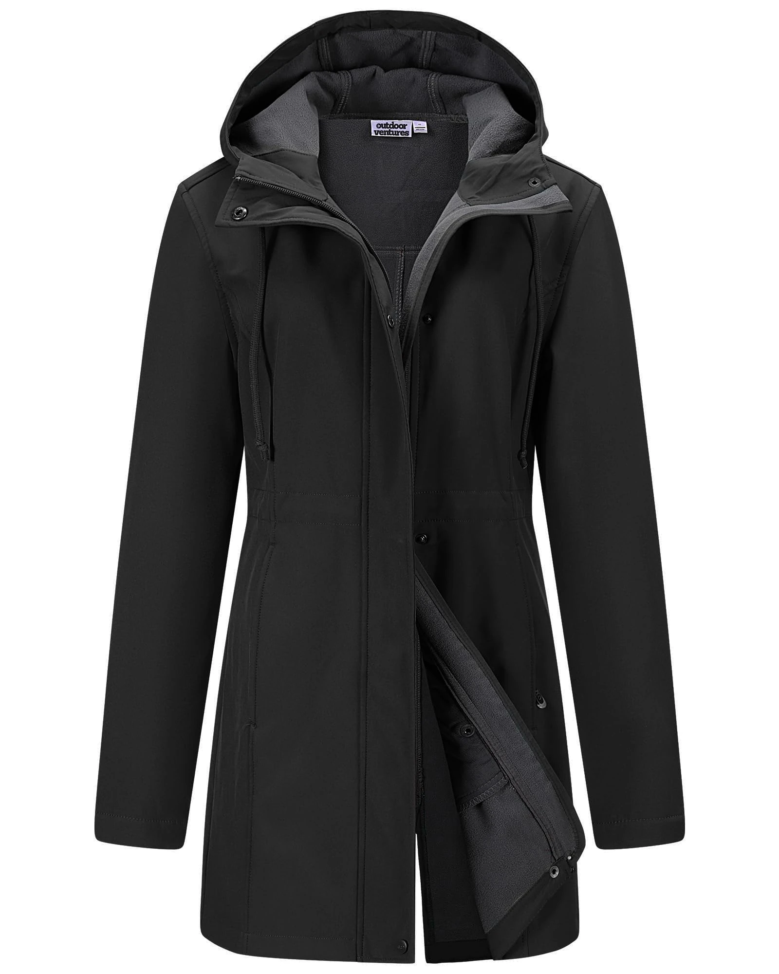 Outdoor Ventures Softshell Jacket Ladies Rain Jacket Functional Rain Coat Windbreaker Waterproof Hiking Jacket Breathable Outdoor Jacket with Hood for Spring Fall Winter Black L