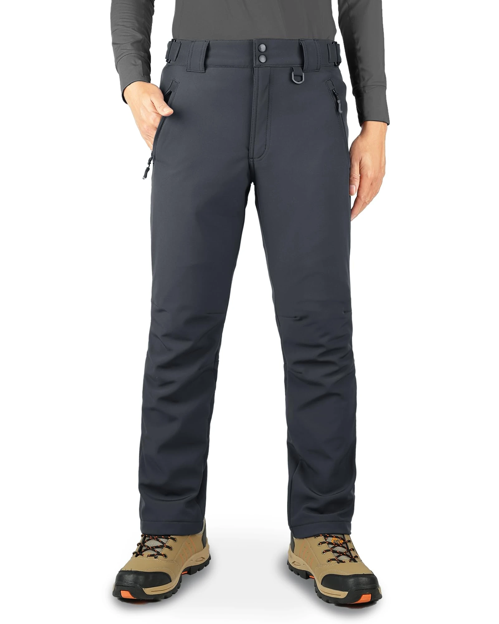 33,000ft Men's Waterproof Trousers Warm Fleece Lined Ski Snow Pants Thermal Softshell Trousers for Golf Hiking Walking Grey 30W/30L