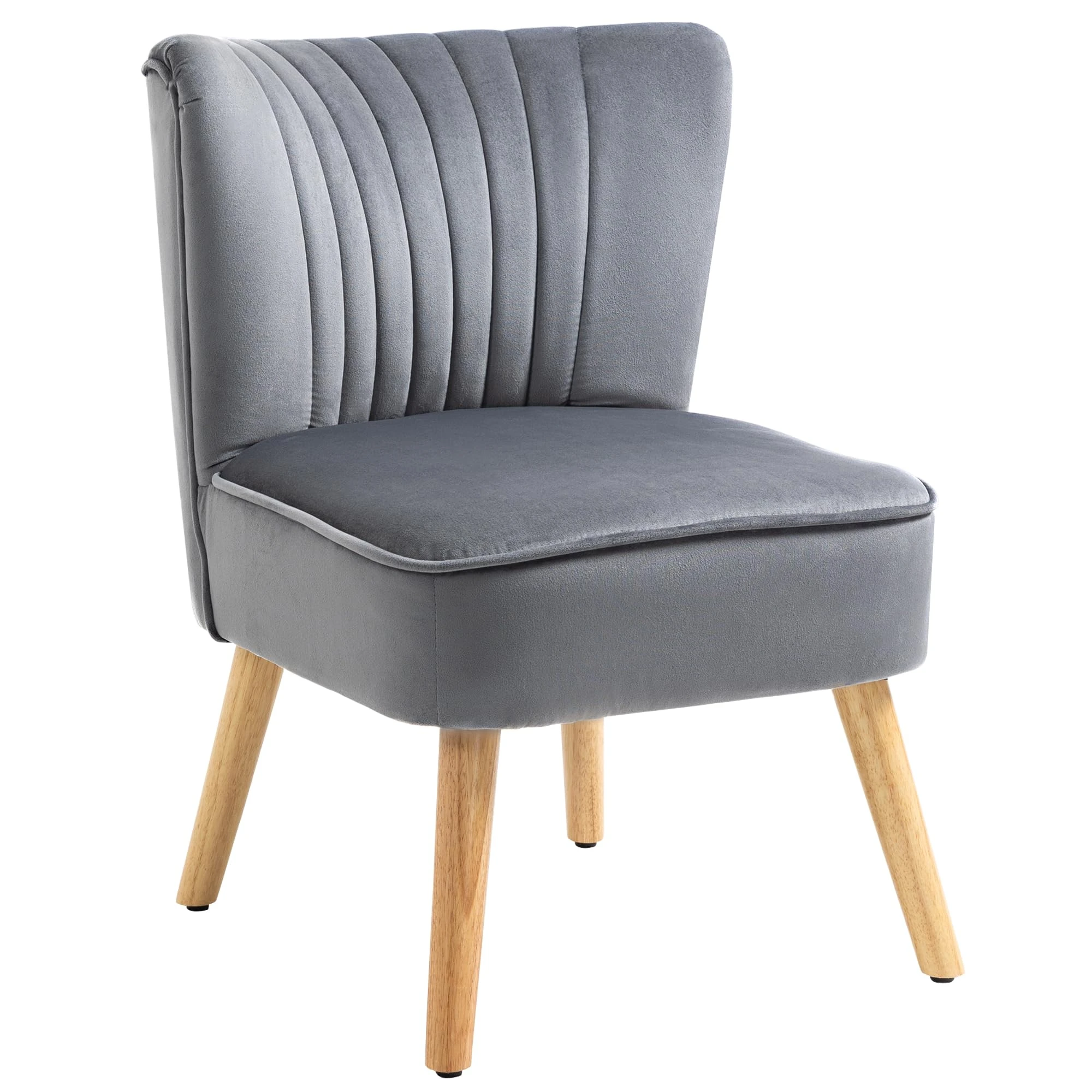 HOMCOM Velvet Accent Chair Occasional Tub Seat Padding Curved Back with Wood Frame Legs Home Furniture Grey
