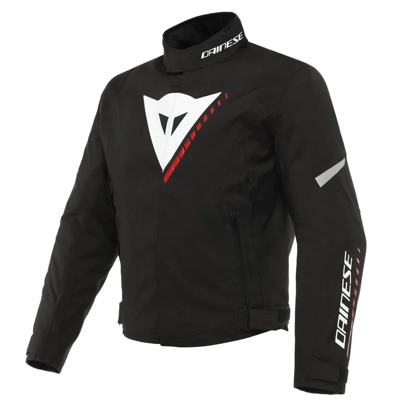 Dainese - Veloce D-Dry Jacket, 4-Season Motorbike Jacket for Men, Breathable and Waterproof, Men Motorcycle Jacket with Removable Thermal Lining, Rainproof and Comfortable, Black/White/Red