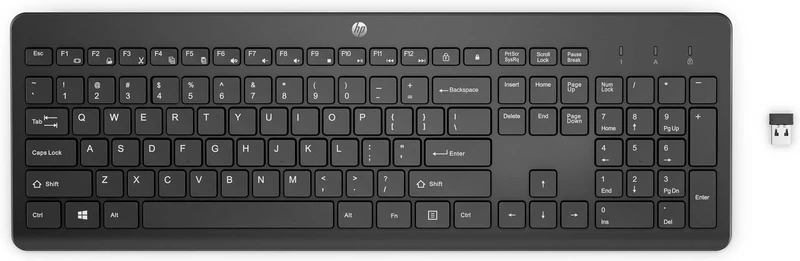 HP 230 Wireless Keyboard, quiet and comfortable keystrokes, Number Pad, QWERTY UK Layout, compatible with Windows PC, Chromebook, Laptop, Mac, Up to 16 Months Battery, USB dongle included