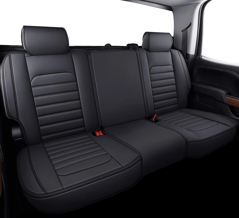 YIERTAI Silverado Sierra Rear Seat Covers for 2007-2023 2024 2025 1500/2500/3500 HD Pickup Waterproof Leather Crew Double Extended Cab Back Seat Protectors(1 Rear Seat Cover/Black)