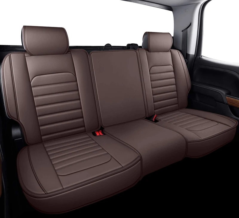 YIERTAI Rear Seat Covers Compatible with Chevy Silverado GMC Sierra for 2007-2023 2024 2025 1500/2500/3500HD Trail Boss Z71 Leather Split Bench 50/50 40/60(1 Rear Seat Cover/Brown)