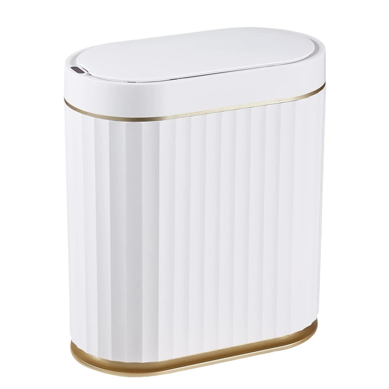 ELPHECO 2 Gallon Motion Sensor Bathroom Bin - White/Gold - Image 1