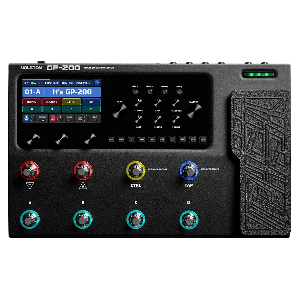 Valeton Guitar Pedal Multi-Effects Processor Guitar Bass Amp Modeling IR Cabinets Simulation with FX Loop MIDI I/O Expression Pedal Stereo OTG USB Audio Interface GP-200