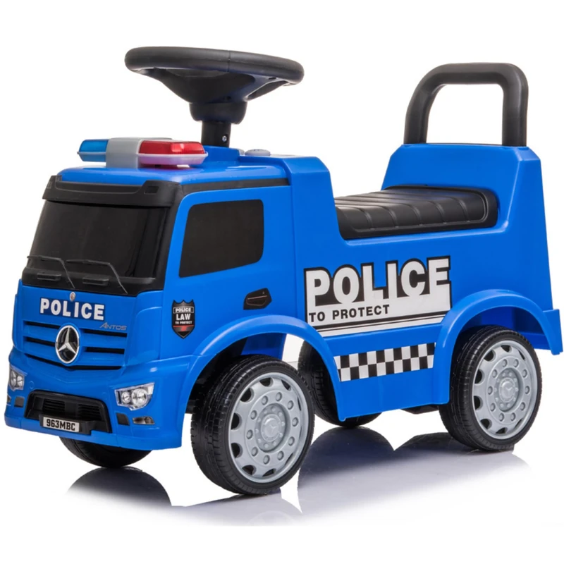 Tachan Mercedes 711T00647 Police Truck, with Sounds and Music, Drawer Under Seat for Storage, Rubber Tires, Anti-Drop System, Up to 25 kg, Blue
