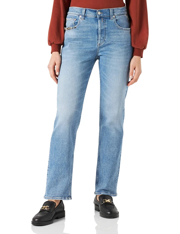REPLAY Women's Maijke Straight Jeans, 010 Light Blue, 30W x 30L