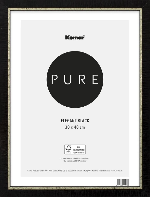 Komar BI-3040-EL-B Wooden Picture Frame 30 x 40 cm with Highly Transparent Shatterproof Plastic/Acrylic Glass Black/Gold