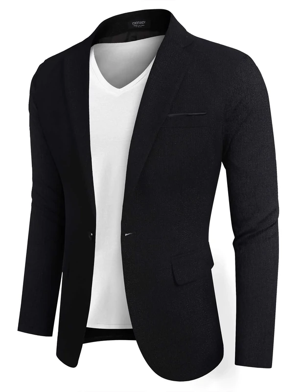 COOFANDY Men's Casual Blazer Suit Jackets Slim Fit One Button Business Sport Coats, 2 - Black, XL