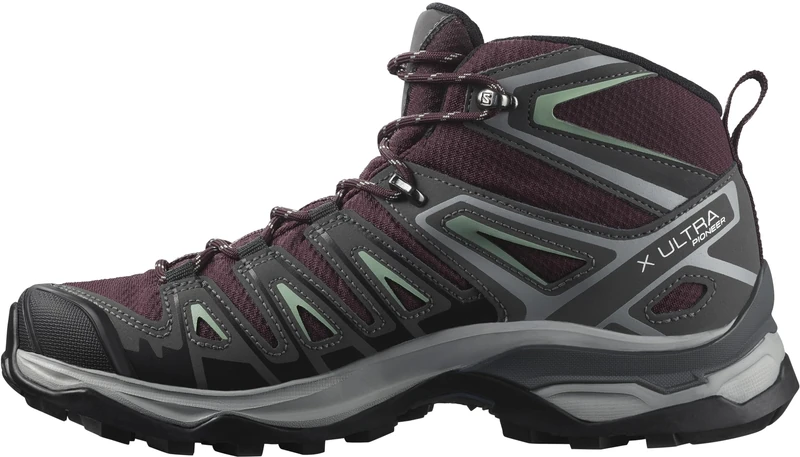 SALOMON Women's X Ultra Pioneer Mid Gore-tex Hiking Shoe, Winetasting Magnet Granite Green, 5 UK