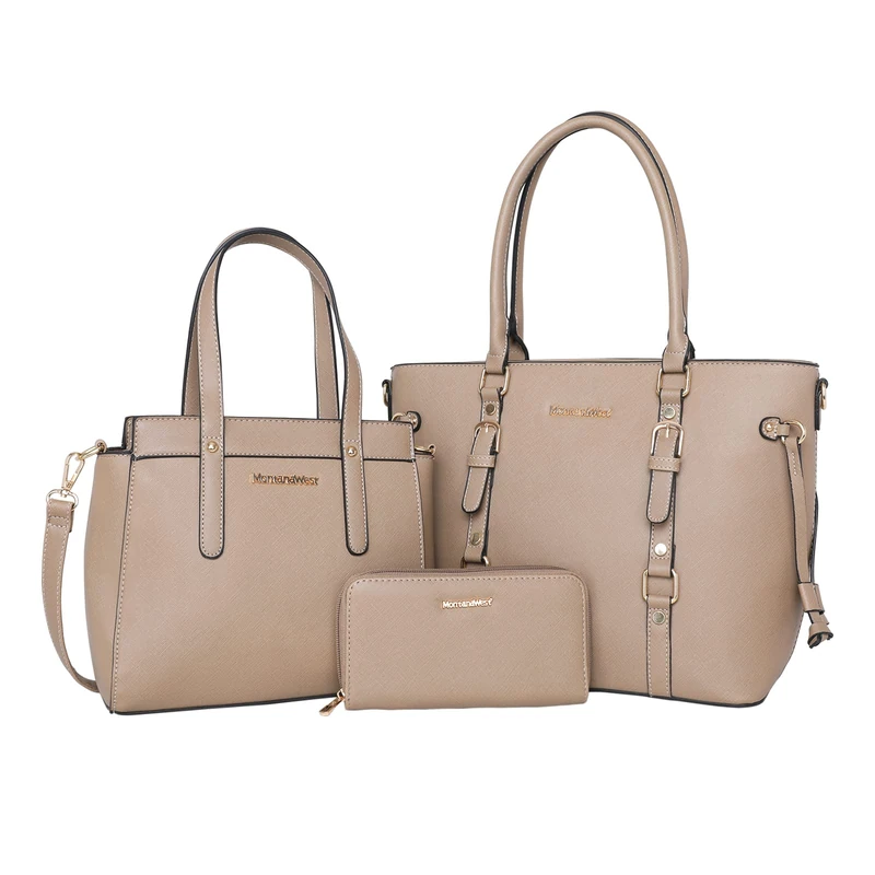 Montana West Purses and Handbags for Women 3PCS Tote Purse and Wallet Set, E-khaki, L