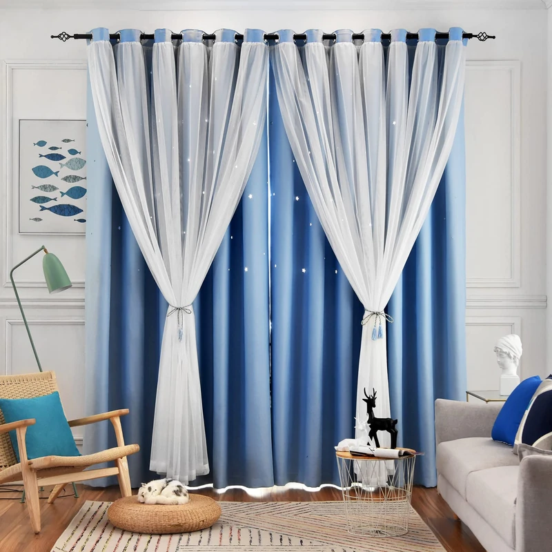 Loyala Star Curtains - Living Room & Bedroom Drapes, Blackout & Kids Curtains, 84 Inch Long, 2 Panels Set, Blue, 52 X 84 Inches
