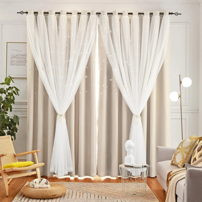 Loyala Star Blackout Curtains for Bedroom - Cream & Ivory, Beige - 84 Inch Long 2 Panel Set, 52 x 84 Inch