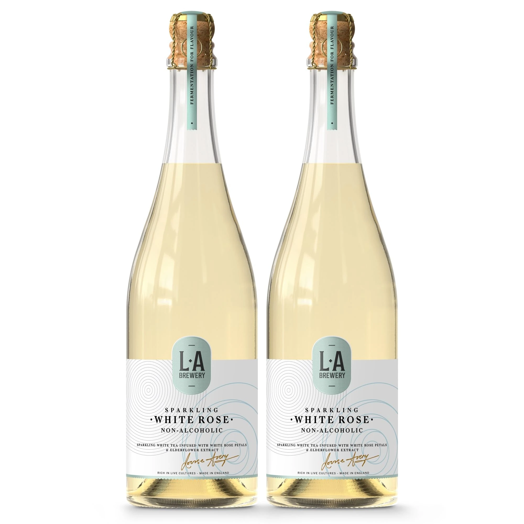 L.A Brewery | Non Alcoholic Sparkling Craft Kombucha Drink Sparkling White Rose, Low Sugar, Gluten Free & Vegan | Brewed in the UK (2 x 750ml Bottles)
