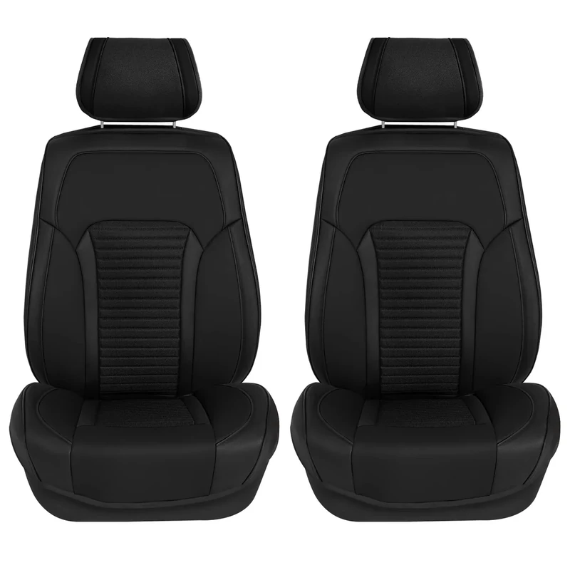 FH Group Car Seat Covers Front Set Black Faux Leather Car Seat Cushions - Car Seat Covers for Low Back Seat, Universal Fit, Automotive Seat Covers, Airbag Compatible Car Seat Cover for SUV, Sedan