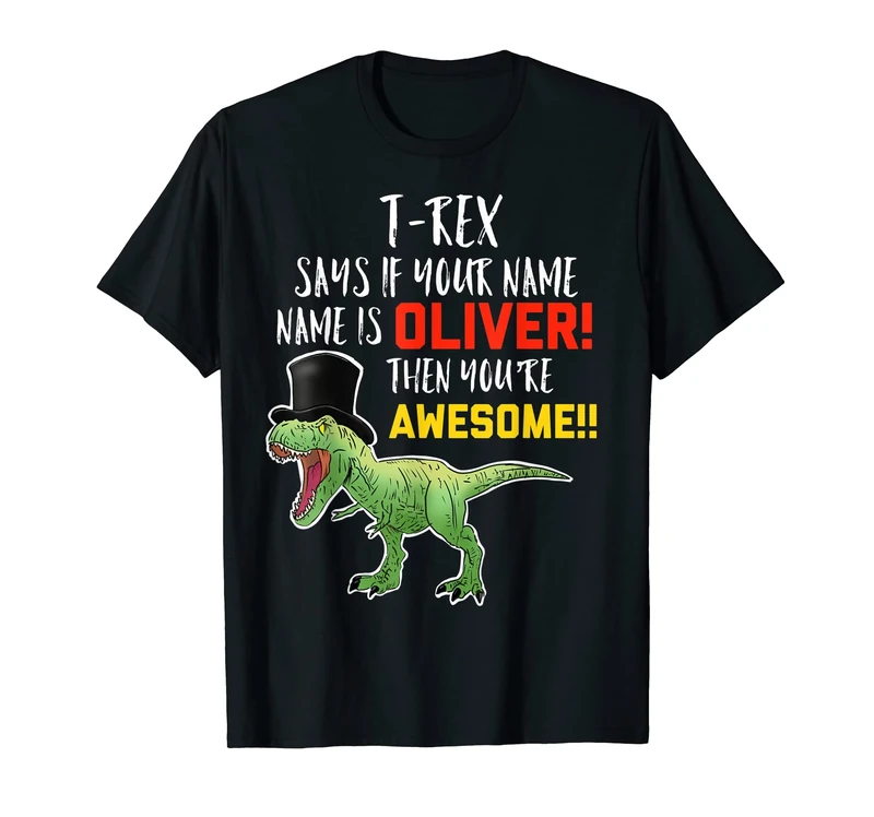 Funny T-Rex Top Hat T-Shirt for Oliver - Novelty Dinosaur Gift