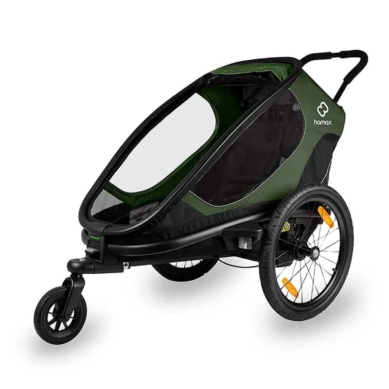 Hamax Outback One Child Bike Trailer - Green/Black, Foldable Stroller