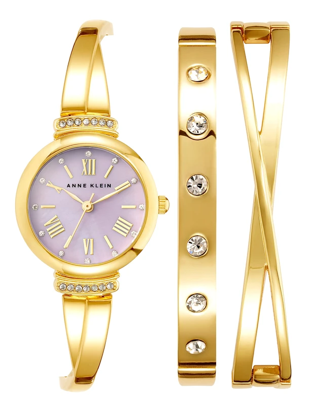 Anne Klein Women's Premium Crystal Accented Bangle Watch Set