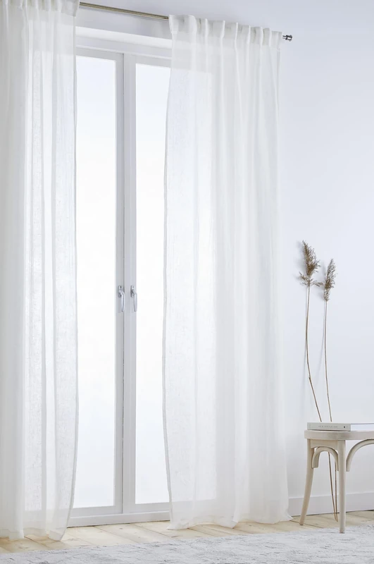 JOTEX Ellen Multifunctional Curtain, Semi-Transparent Linen Curtains for the Living Room (Set of 2), White, 300 cm