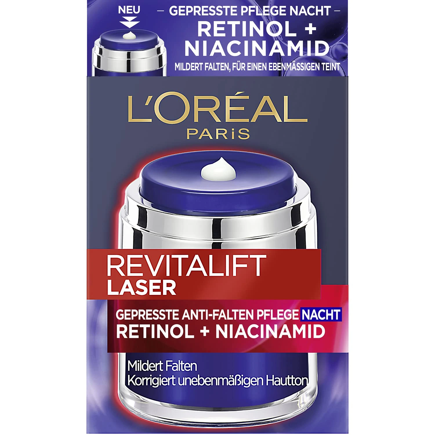 L'Oréal Paris Pressed Anti-Wrinkle Night Cream with Retinol and Niacinamide, Night Cream for Wrinkles and Even Complexion, Revitalift Laser, 50 ml