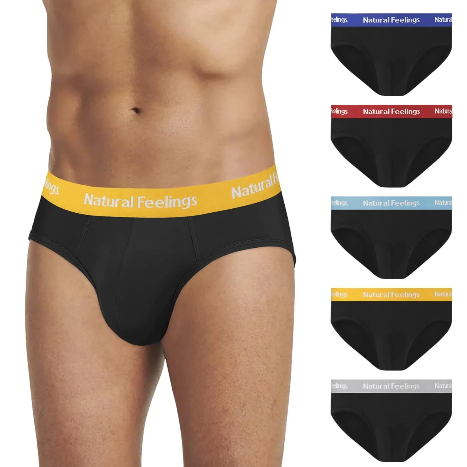 Natural Feelings Mens Briefs Underwear Cotton Mens Slips Underpants Pack of 5 XXL, B:multicolour
