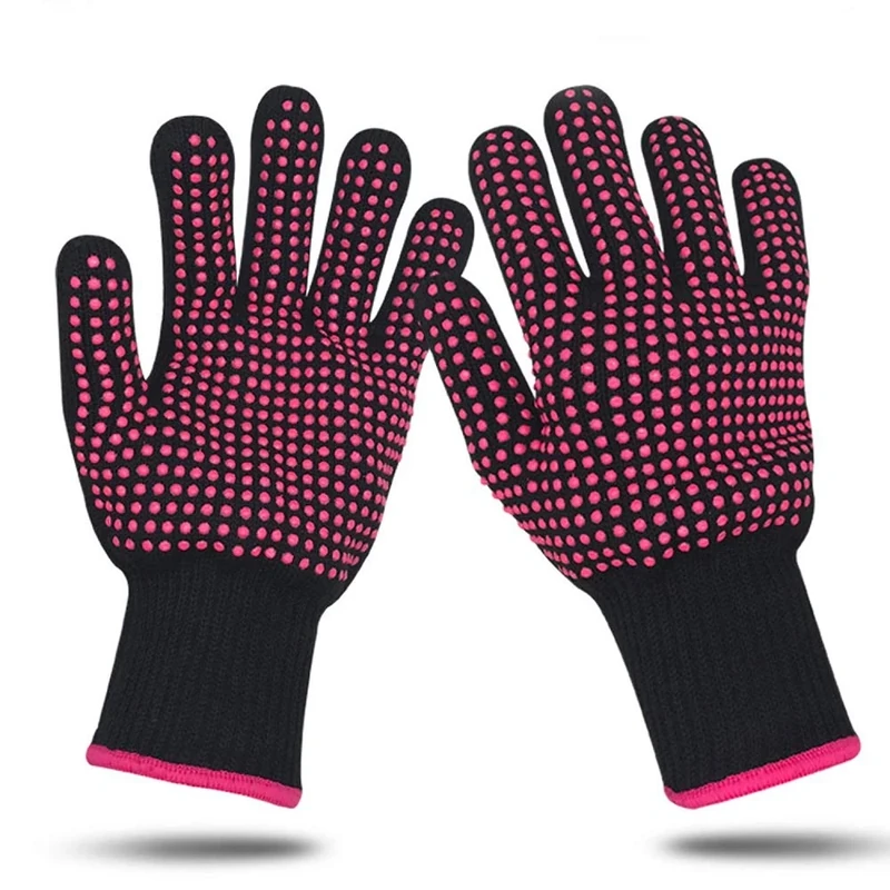 Lessmon 2 Professional Heat Resistant Glove Non Slip Silicone Bump for Hair Styling Heat Blocking for Curling, Flat Iron and Curling Wand Suitable for Left and Right Hands - Image 1