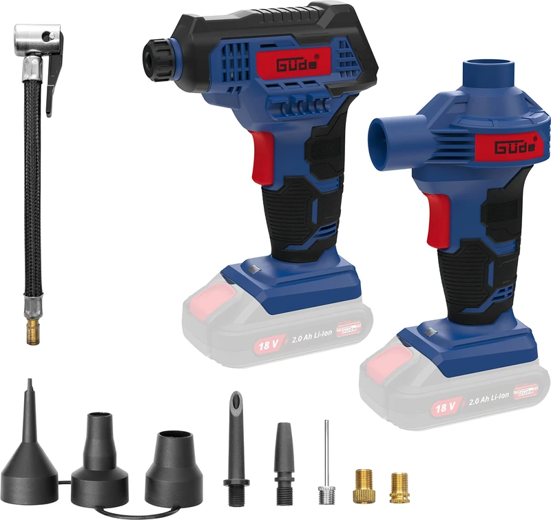 Güde KLS 18-0 Battery Compressor and Air Pump Set (18 V, Max. Pressure: 7 Bar, Effective Delivery Quantity 0 bar: 30 l/min, Air Flow Rate: 45 m³/h, LED Work Light, Digital Pressure Gauge, Battery Pack