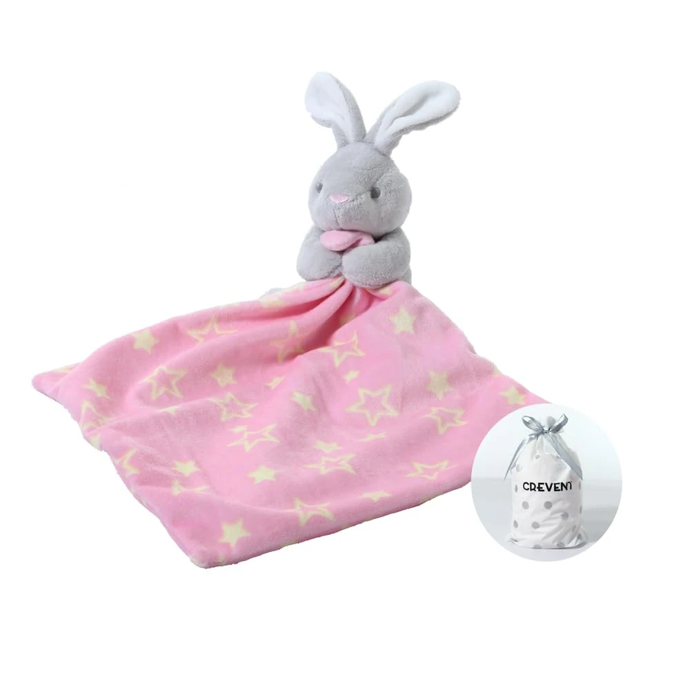 CREVENT Cozy Plush Baby Security Blanket Loveys for Baby Girls with Animal Face, Fleece Comforter Cuddle Blanket,Baby Shower/Birthday/Receiving Gifts for Newborns Infant Toddler (Hugging Bunny)