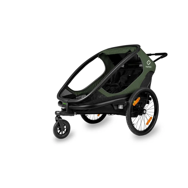 Hamax Outback Bike Trailer - Green/Black Double Seat, 5-Point Harness
