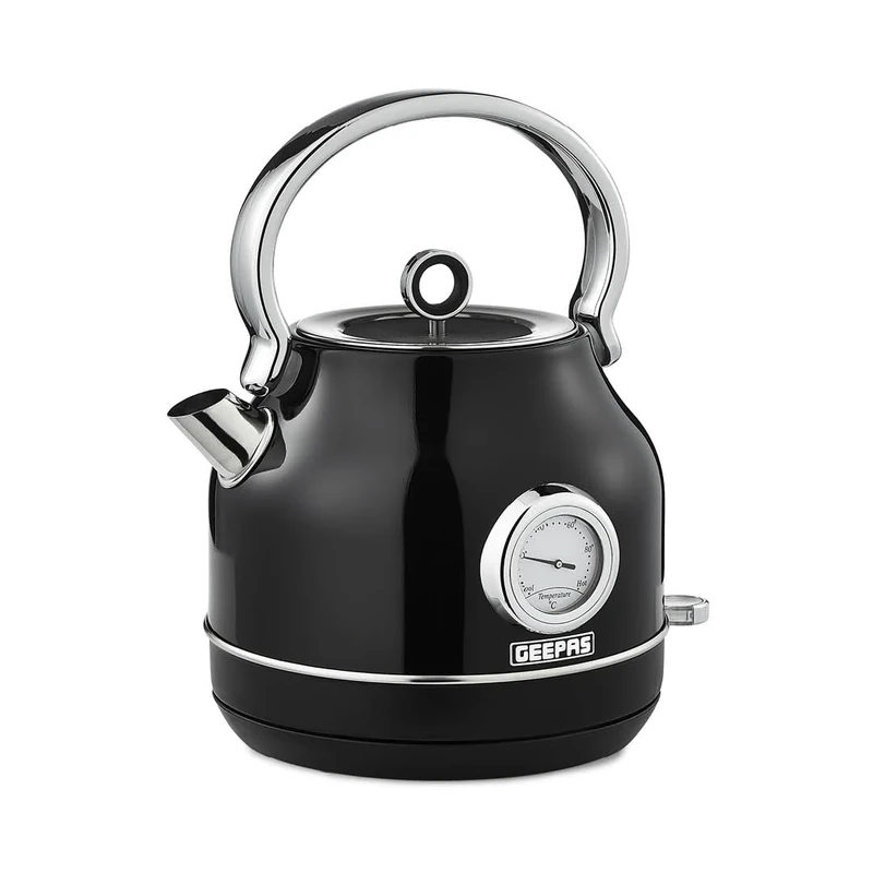 Geepas 1.7L Electric Kettle - Auto Shut-Off & Boil-Dry Sensor - Rapid Boil for Hot Water Coffee, Tea Kettle – Temperature Display & Strix Controller - Stainless-Steel Cordless Jug Kettle, 3000W, Black