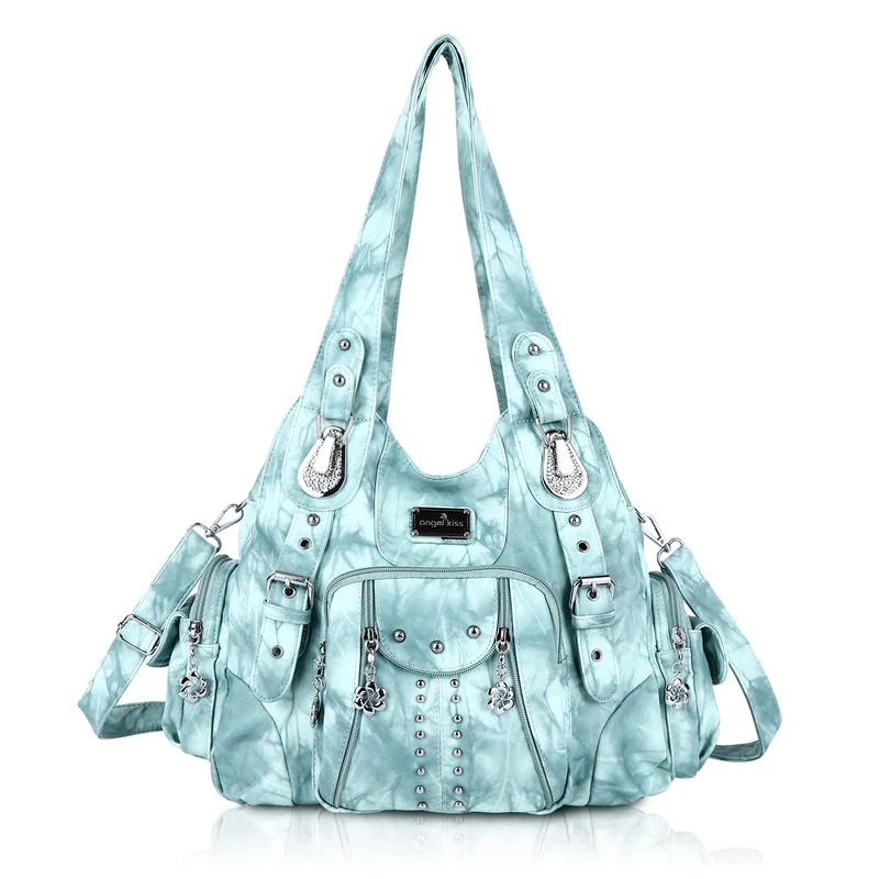 Angel Kiss Handbags for Women Soft PU Leather Large Hobo Bags for Ladies Top Handle Satchel Shoulder Bag Top Handle Satchel, L.green, One Size