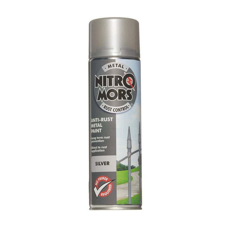 Nitromors Anti-Rust Smooth Finish Metal Spray Paint, No Primer Required, Silver, 500 ml