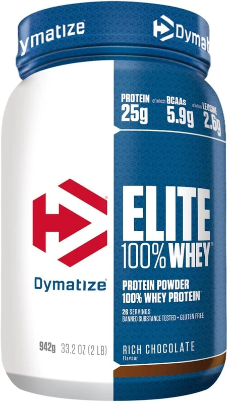 Dymatize Elite 100% Whey Rich Chocolate 942g - High Protein Low Sugar Powder + Whey Protein and BCAAs