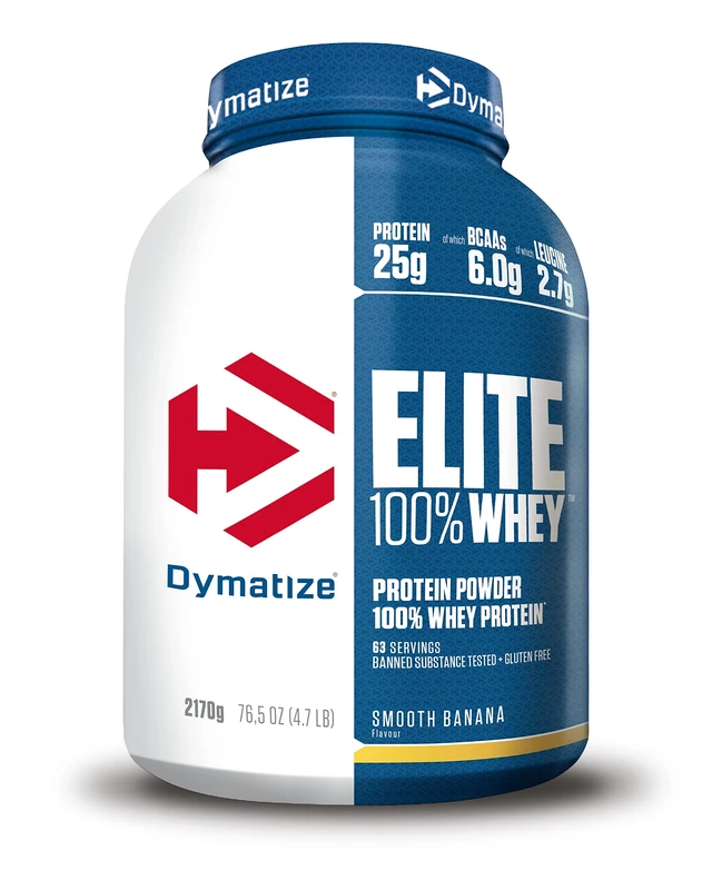Dymatize Elite 100% Whey Smooth Banana 2170g - High Protein Low Sugar Powder + Whey Protein and BCAAs