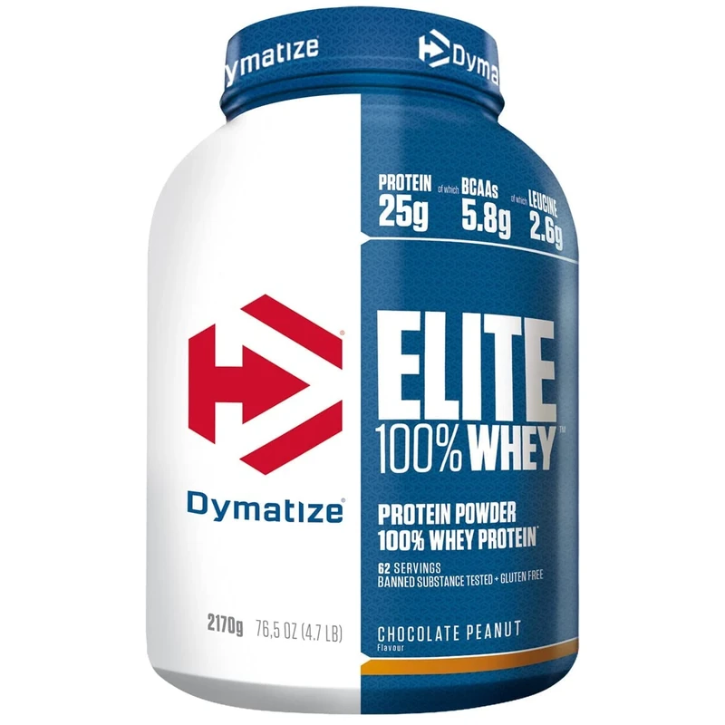 Dymatize Elite 100% Whey Chocolate Peanut 2170g - High Protein Low Sugar Powder + Whey Protein and BCAAs