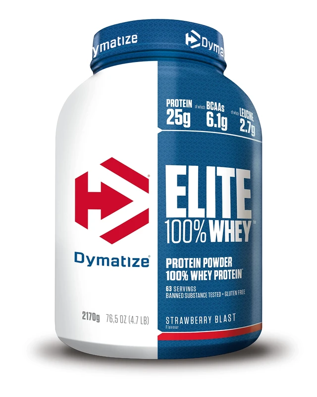 Dymatize Elite 100% Whey Strawberry Blast 2170g - High Protein Low Sugar Powder + Whey Protein and BCAAs