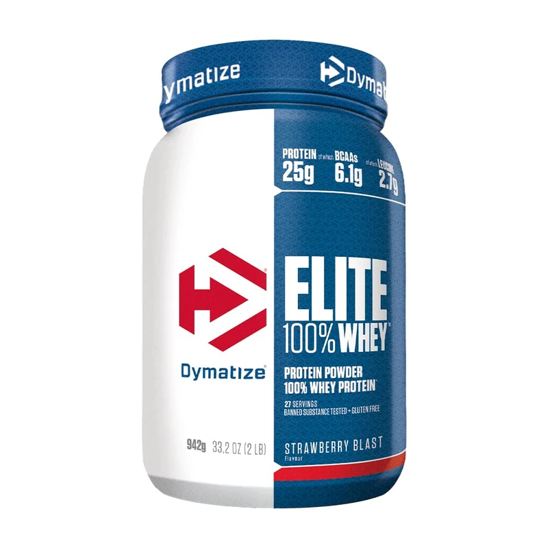 Dymatize Elite 100% Whey Strawberry Blast 942g - High Protein Low Sugar Powder + Whey Protein and BCAAs