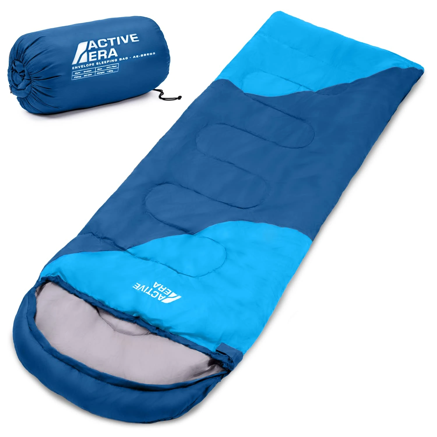 Active Era Premium Mummy Sleeping Bag 250 GSM, Sleeping Bag Winter & Summer, -11°C to 8°C, Indoor and Outdoor Camping, Festivals, Sleeping Bag Water-Repellent, Ultralight Small Pack Size - Blue