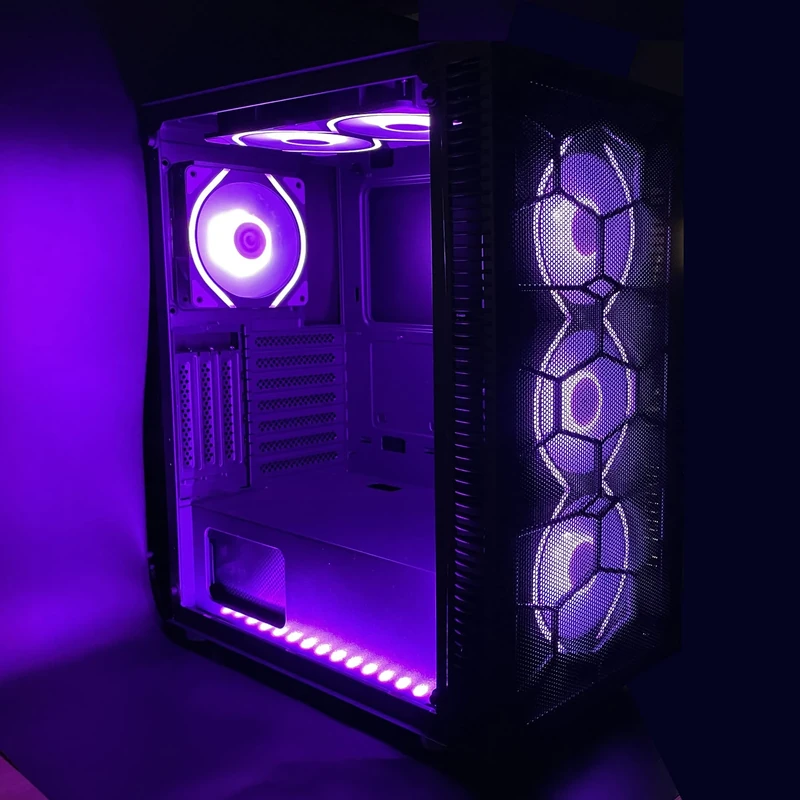 SaharaGaming P44M Mesh & Tempered glass case is with 4 x Pirate Eye Modular 12cm Fans & Universal fan hub (Black Pirate Eye Fans)