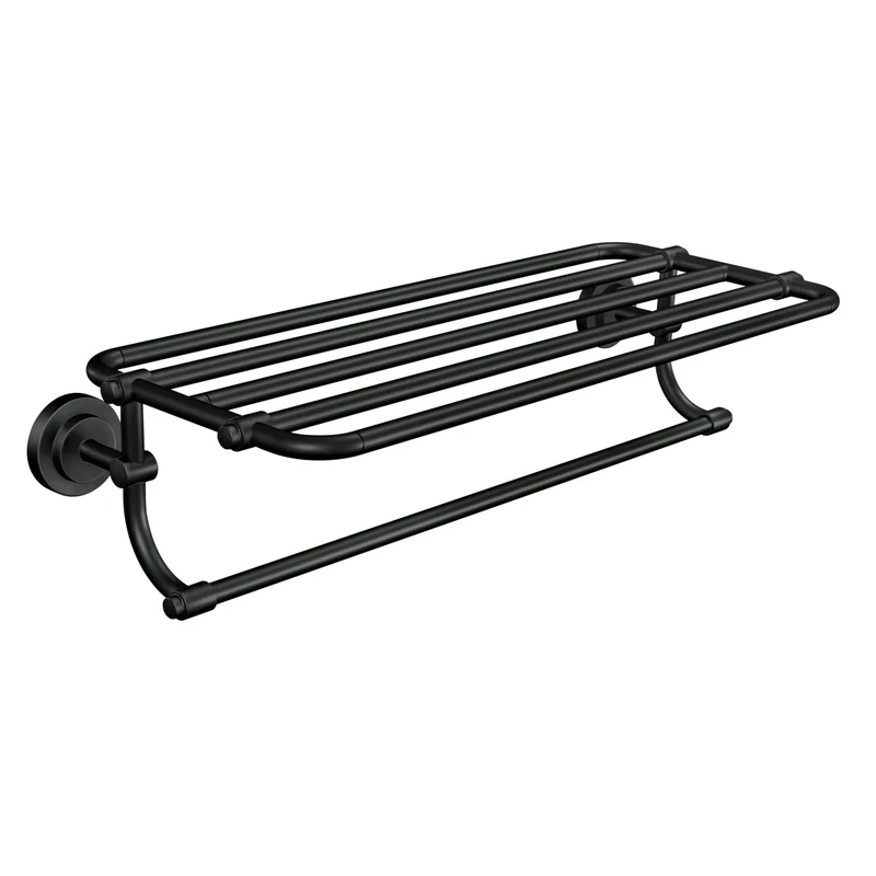 Moen DN0794BL Iso Collection 24-Inch Wide Bathroom Hotel-Style Shelf with -Towel Bar, Matte Black