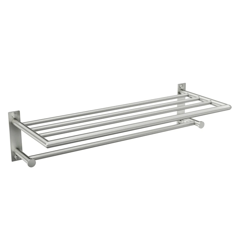 Moen Y5794BN Arlys 24-Inch Wide Modern Bathroom Hotel-Style Storage Shelf with Towel Bar, Brushed Nickel