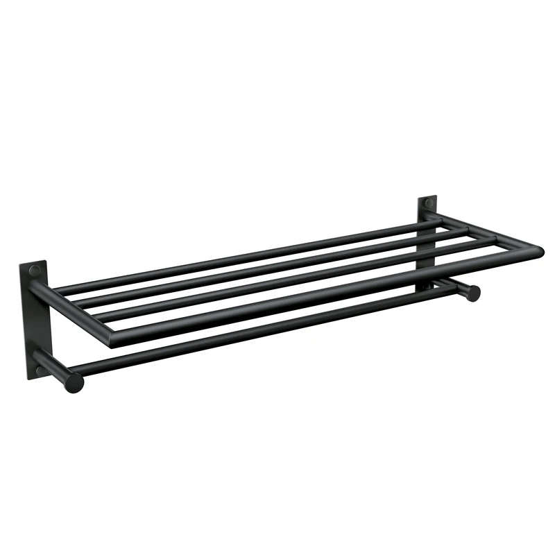 Moen Y5794BL Arlys 24-Inch Wide Modern Bathroom Hotel-Style Storage Shelf with -Towel Bar, Matte Black