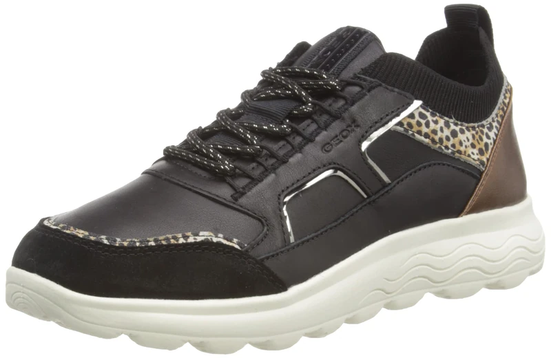 Geox Women's D Spherica C Sneakers, Black Off White, 4 UK