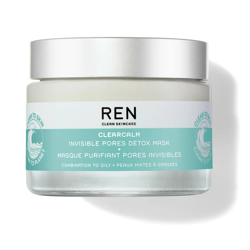 REN Clearcalm Invisible Pores Detox Mask, 50ml – Purifying Clay Face Mask with Kaolin Clay and Algae Extract, Reduces Pores, Balances Oil, and Soothes Skin