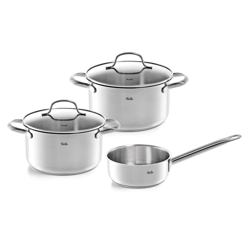 Fissler San Francisco/Stainless Steel 3-Piece Saucepan Set, Pots with Glass Lid, Induction (2 Saucepans, 1 Saucepan) - Induction