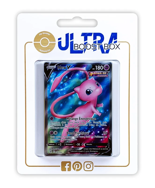 Mew V 250/264 Fusion Fist Full Art Myboost X Sword & Shield 8 Fusion Strike 10 French Pokémon Cards Box