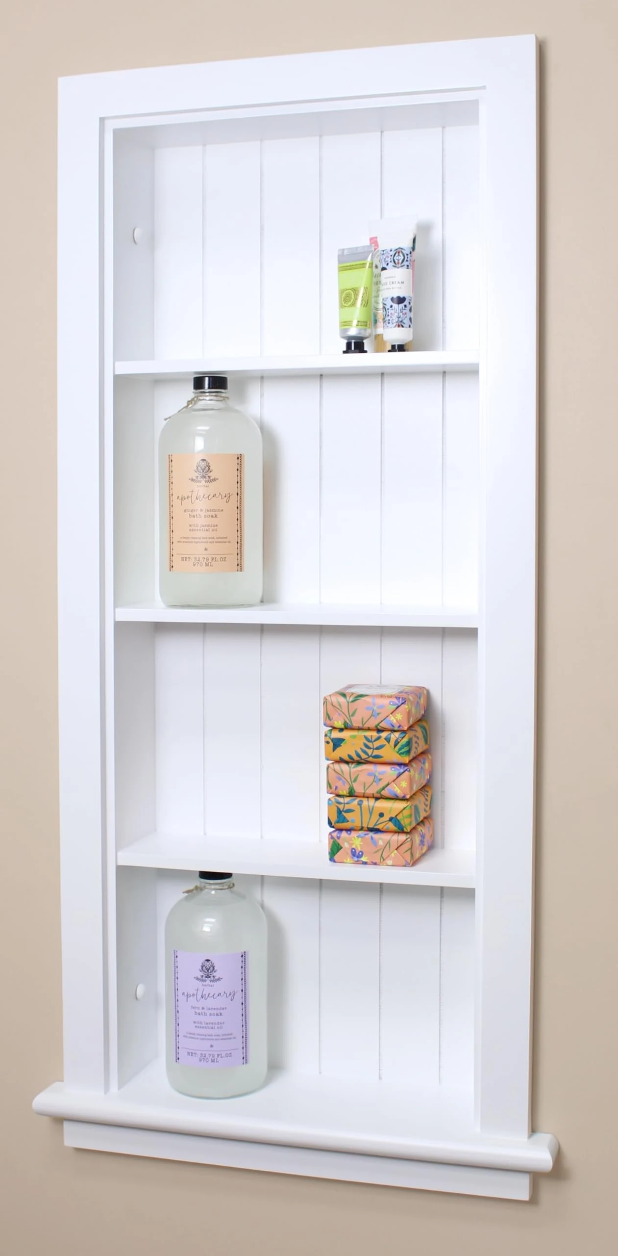 14x36 Recessed Aiden Wall Niche with beadboard Back and Three Shelves