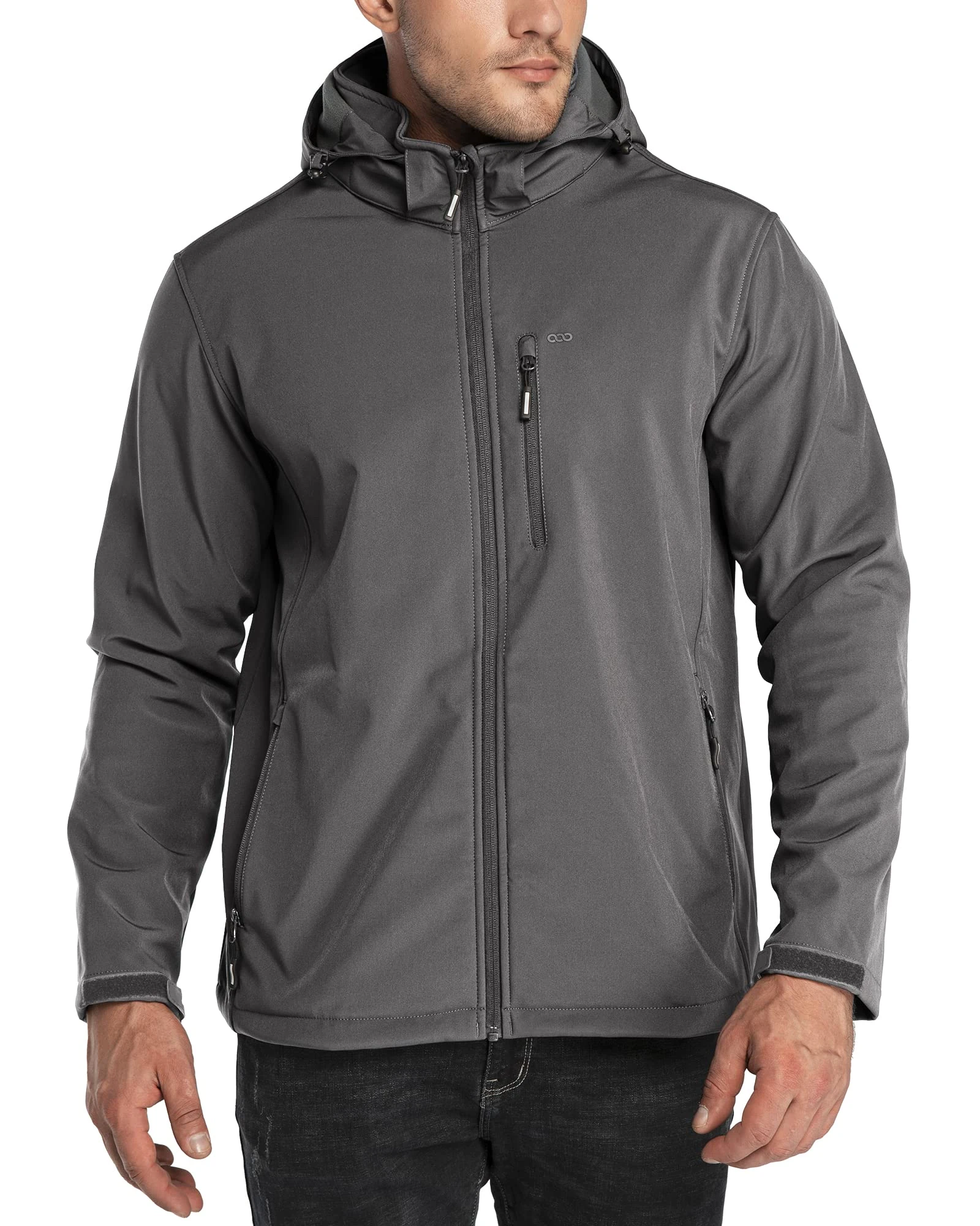 33,000ft Men's Waterproof Jackets Fleece Lining Softshell Jacket - Multi Pockets Outdoor Windproof Coat With Detachable Hood Grey S